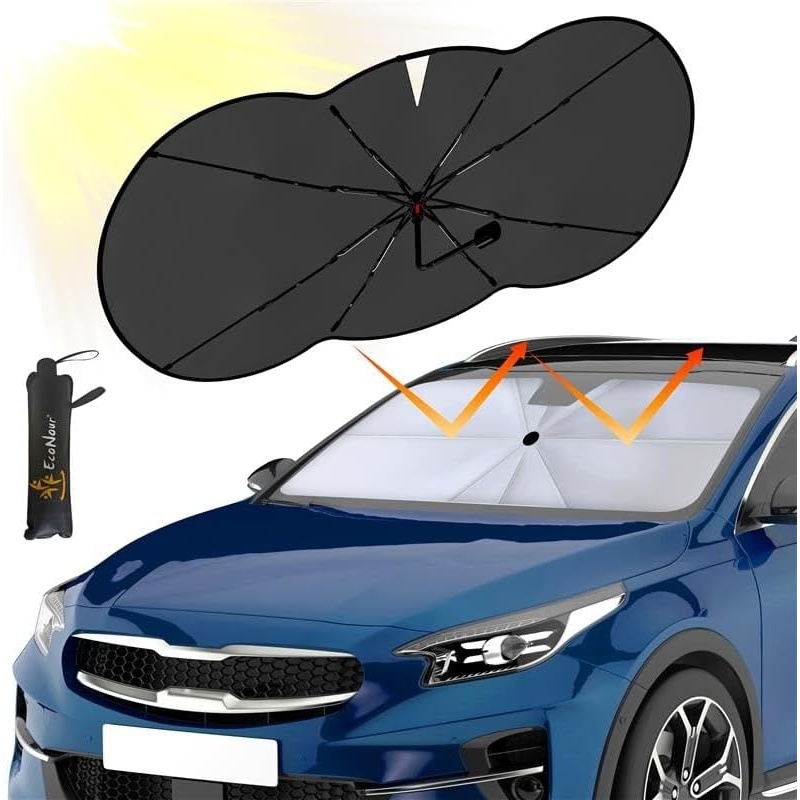 image:imageEcoNour Car Windshield Sunshade Umbrella  Foldable Windshield Sun Shade Cover  Front Car Window Shade for Maximum UV Rays amp Heat Protection  240T Polyester Umbrella Sunshade