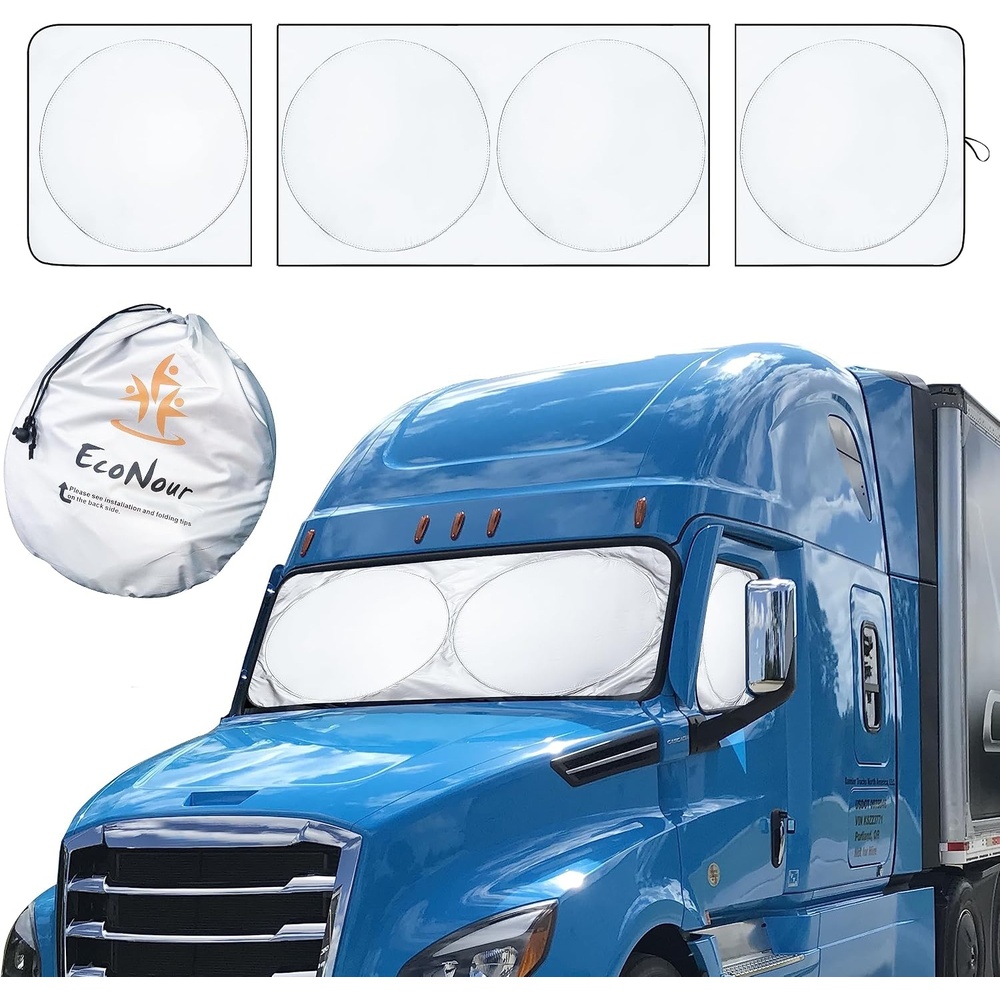 image:imageEcoNour Detachable SemiTruck Sun Shade for Windshield and Side Windows 500T Polyester Maximum Coverage to Block UVSun Heat Rays Best for Semi Commercial amp Big Rig