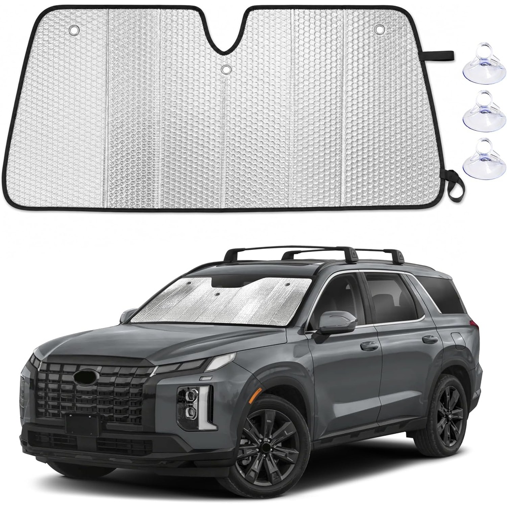 image:imageEcoNour Foldable Sun Shade Fit for Tesla Model 3Y 20172024 2025 2026  Accordion Windshield Sun Shade Front Car Window Shades Sun Visor Blocks UV Rays amp Heat Car AccessoriesFor Hyundai Palisade 20202026
