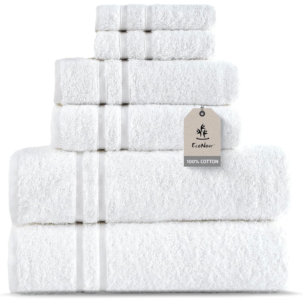 image:imageEcoNour Luxury 4Pack White Turkish Cotton Bath Towels 550 GSM 100 Cotton 27x54 Inch Ultra Soft Quick Dry amp Highly Absorbent for Bathroom Gym amp TravelWhite