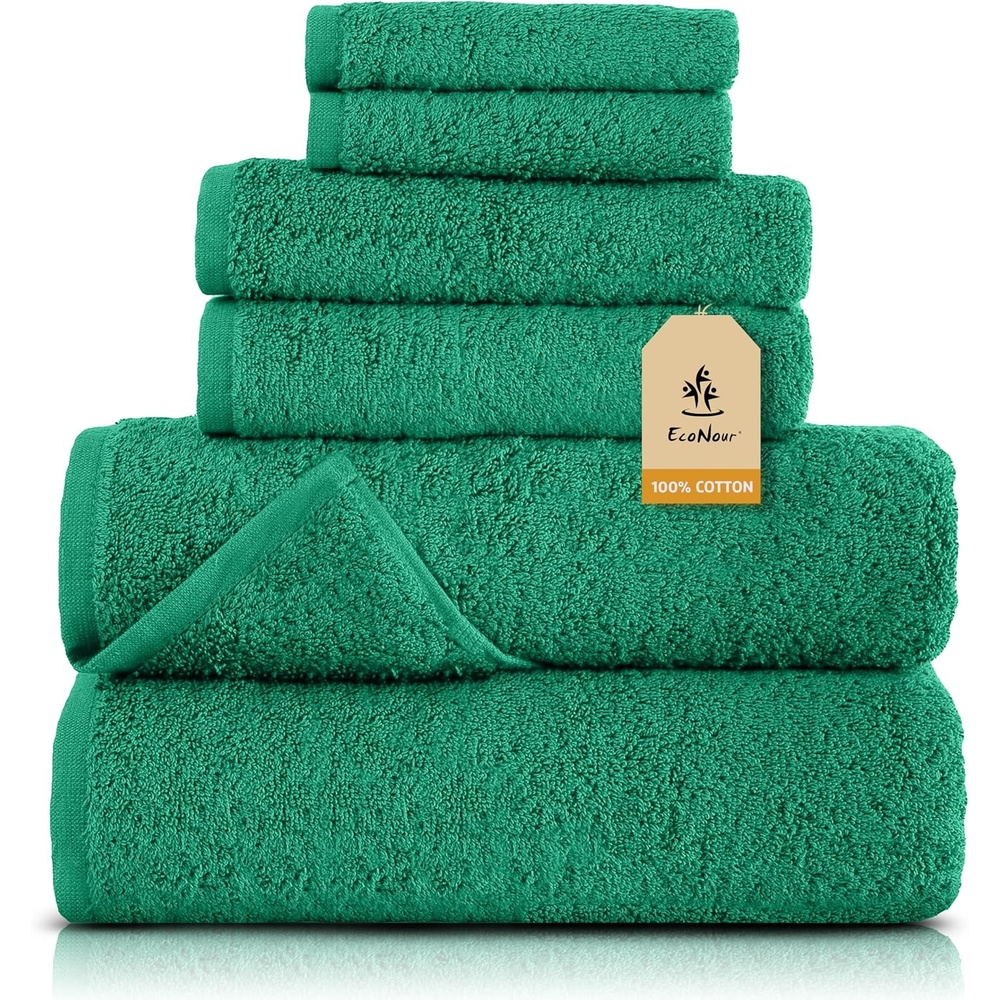 image:imageEcoNour Luxury 4Pack White Turkish Cotton Bath Towels 550 GSM 100 Cotton 27x54 Inch Ultra Soft Quick Dry amp Highly Absorbent for Bathroom Gym amp TravelGreen