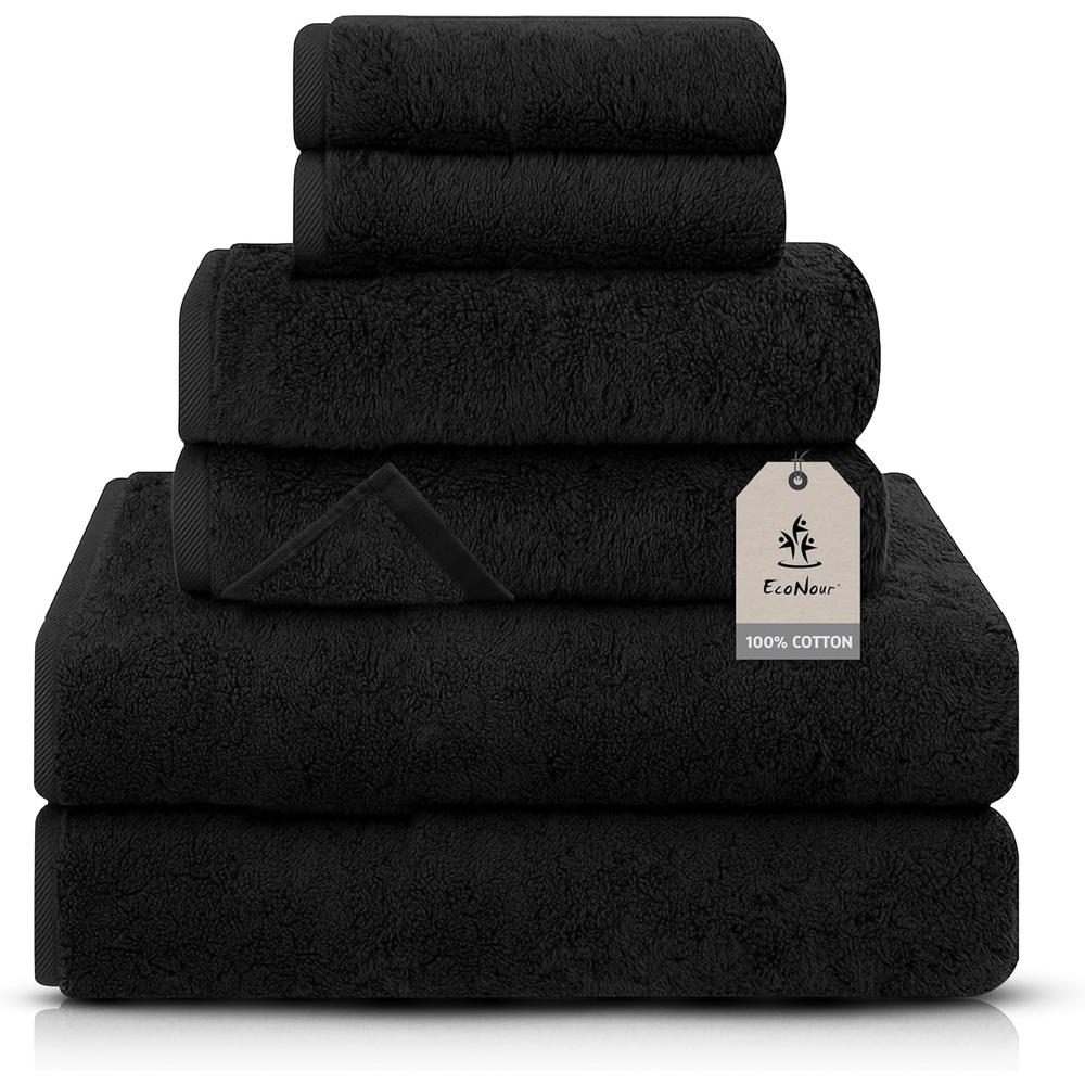 image:imageEcoNour Luxury 4Pack White Turkish Cotton Bath Towels 550 GSM 100 Cotton 27x54 Inch Ultra Soft Quick Dry amp Highly Absorbent for Bathroom Gym amp TravelBlack
