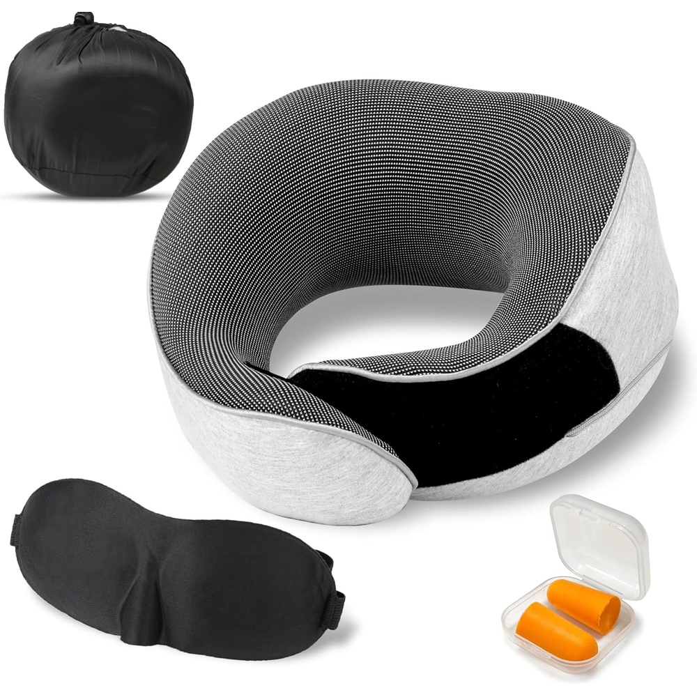 image:imageEcoNour Memory Foam Neck Pillow Set  360 Headrest Airplane Pillow Wrap Eye Masks Earplugs amp Mesh Bag  Travel Essentials for Long Flights Car Home  Adjustable Neck Support Kit for Adults amp Kids