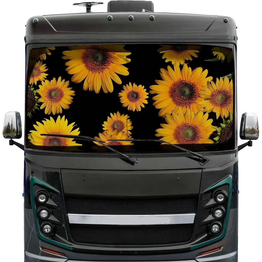 image:imageEcoNour RV Windshield Sunshade with Storage PouchSunflower Sun Visor for UV Rays Keeps Your Motorhome Cool Fits Trucks Buses 102 x 51 inches