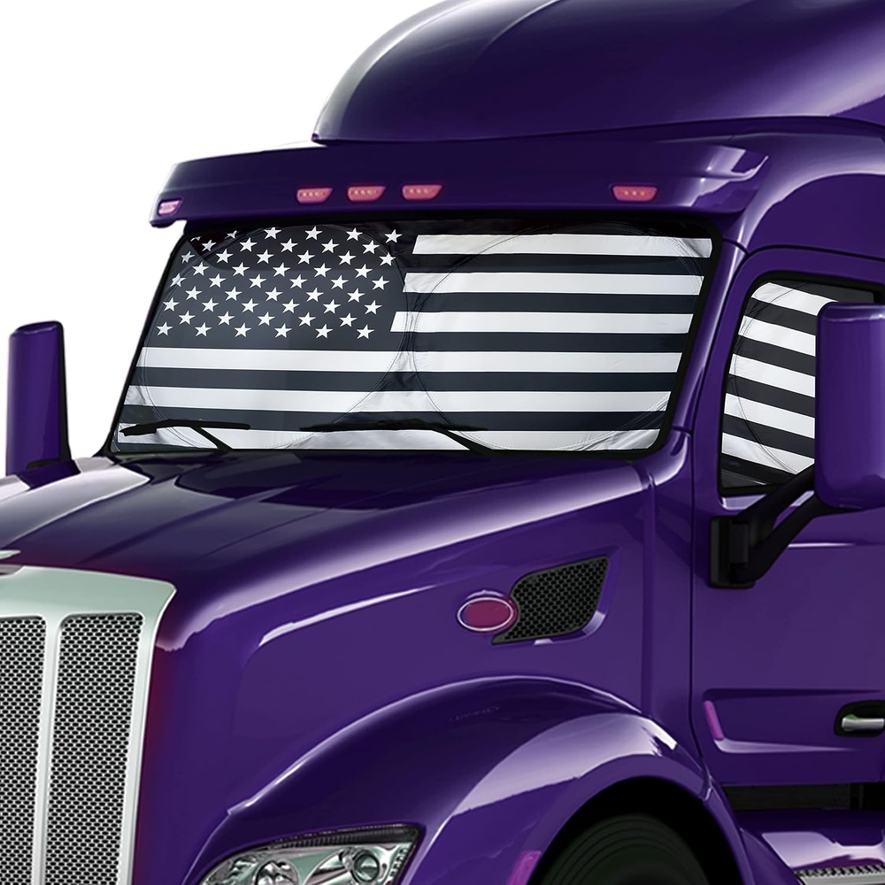 image:imageEcoNour Semi Truck Patriotic Flag Printed Sun Shade for Windshield and Side Windows 240T Windshield Sunshade to Block UVSun Heat Rays Best for Semi Commercial amp Big Rig Truck