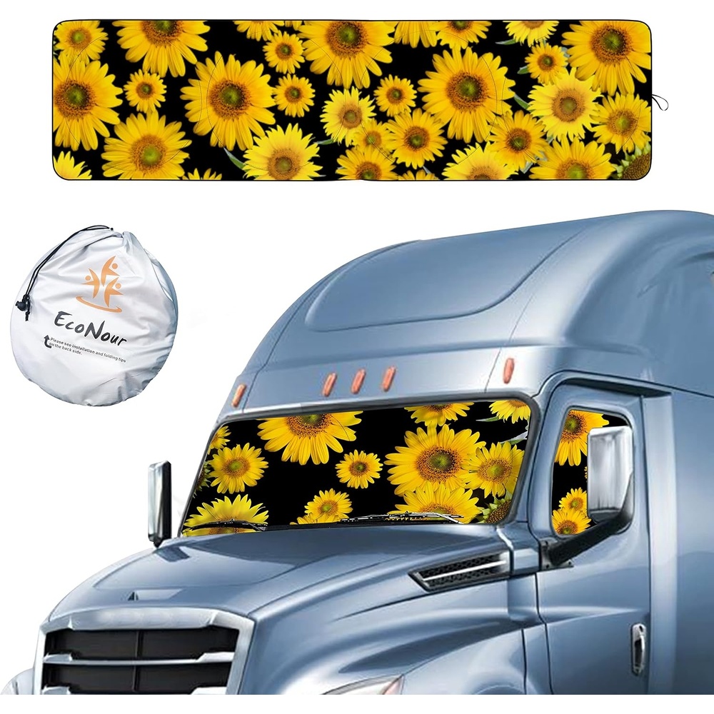 image:imageEcoNour Semi Truck Printed Sun Shade for Windshield UV Sun Protector amp Heat Blocker Sunshade 240T Front Window Shades Accessories Best for Commercial amp Big Rig Semi TruckLargeBW