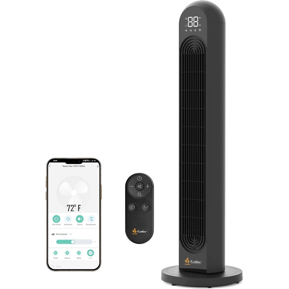 image:imageEcoNour Smart Tower Fan with WiFi amp Alexa Control 42Inch Personal Fan 120 Oscillation Powerful WholeRoom Airflow 28dB Quiet DC Motor 12 Speeds amp 4 Modes 1500 RPM Fan for Bedroom HomeampOffice