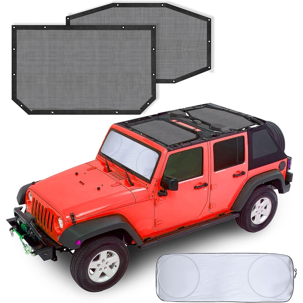 image:imageEcoNour Sun Shade for Jeep Wrangler JL 2021 with Car Front Windshield Sunshade Fits Top Jeep Wrangler Four Door Front amp Rear Blocks UV Rays Wind Noise amp Leaves Heat Reduction Tough PVC Net