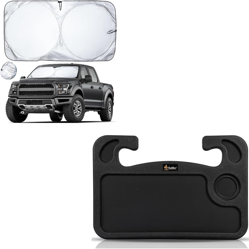 image:imageEcoNour Truck Windshield Sun Shade amp Sun Block Sun Shade for Windshield 2 in 1 Car Steering Wheel Desk Tray for Laptop Car Mount with Pen Holder