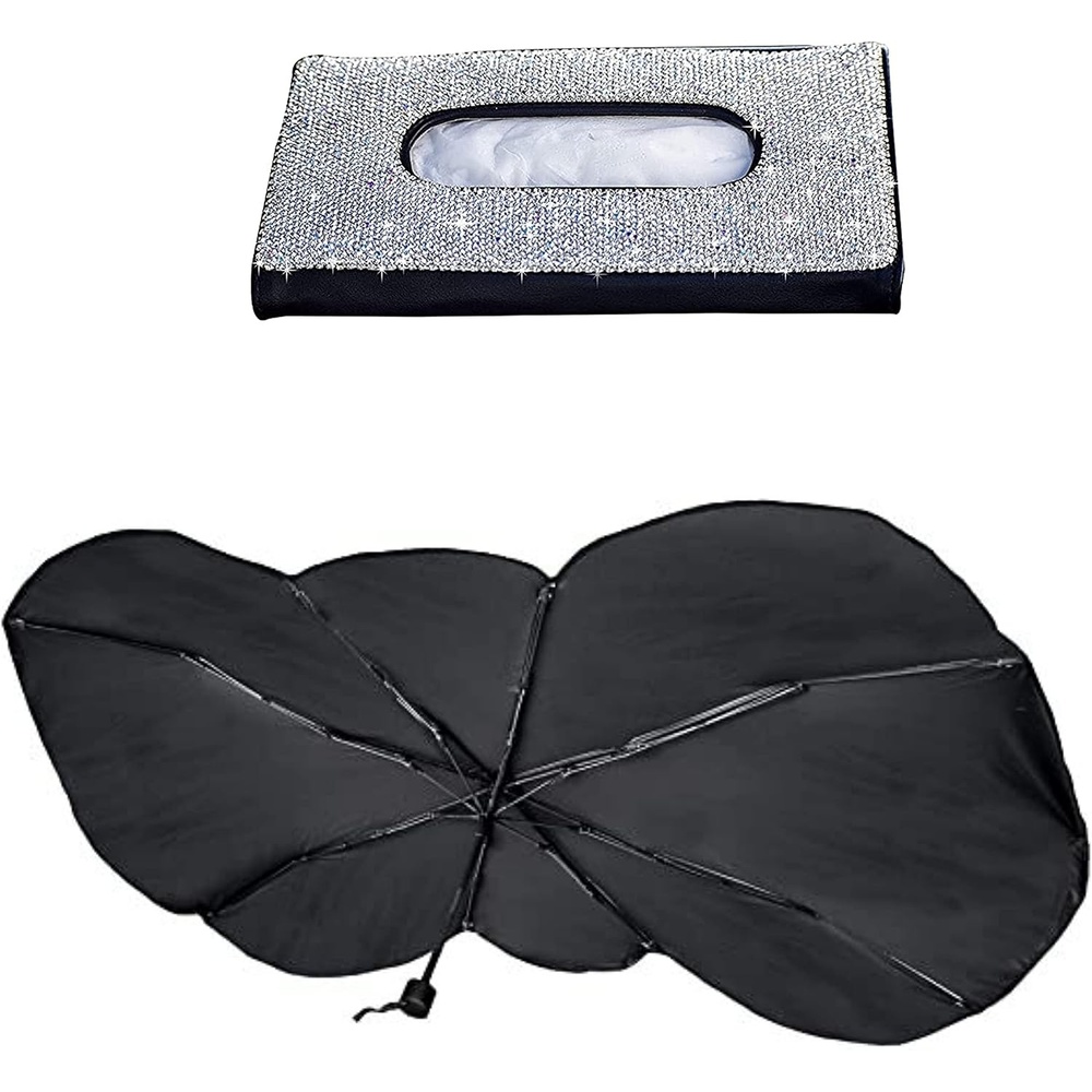 image:imageEcoNour Umbrella Sun Shade 57x31 inches Bling Tissue Holder 9x5 inches Sun Blocker for Car Compact Tissue Holder for Car