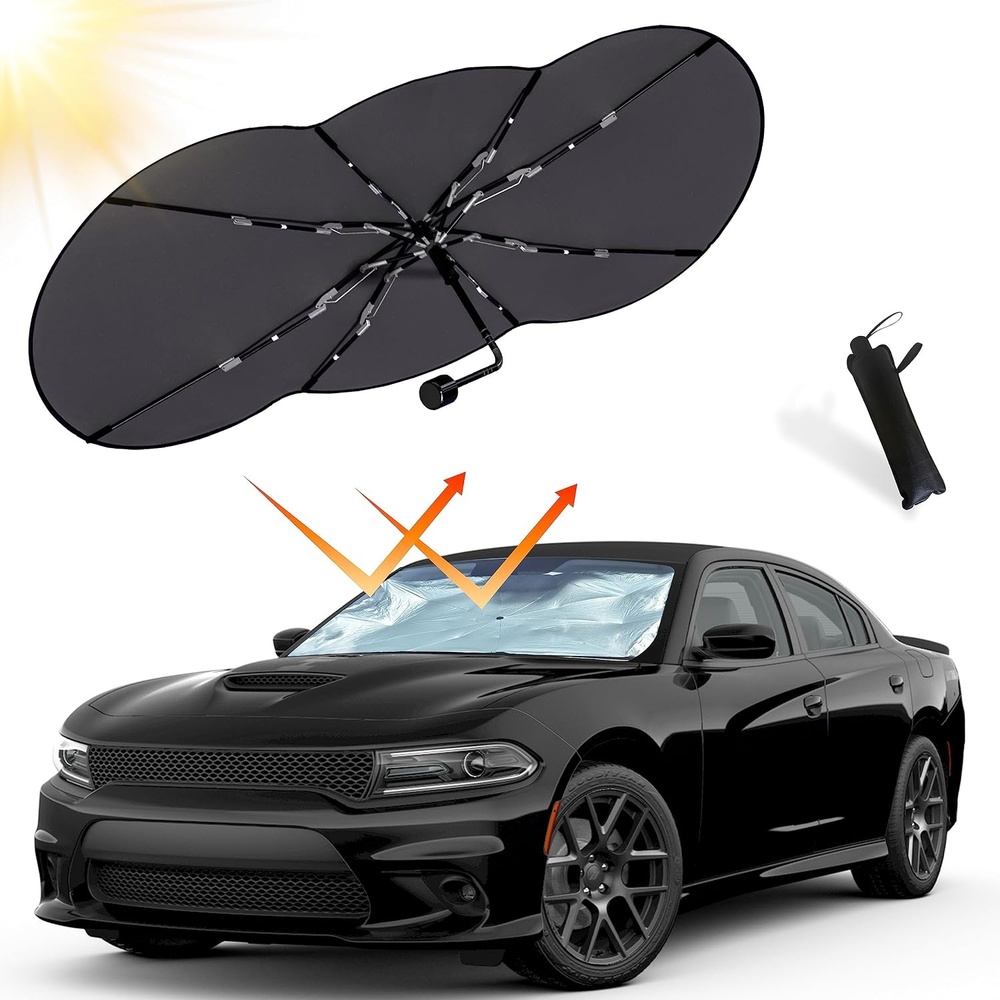 image:imageEcoNour Umbrella Windshield Sun Shade for Car  Bendable Sunshade for UV amp Interior Protection Keeps Interior Cool  Foldable Front Window Sunshades Suitable for Sedan and SUV  XLarge 57 x32