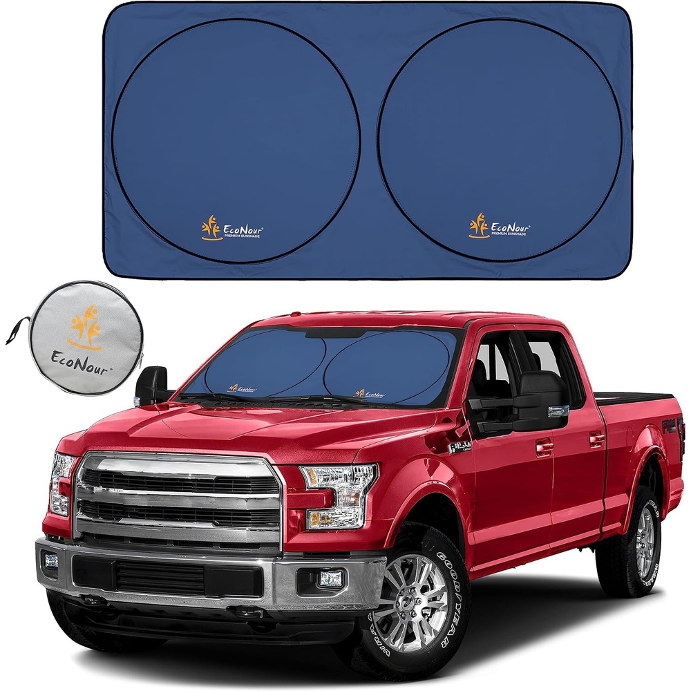 image:imageEcoNour Windshield Sun Shade 300T Sun Shade for Truck Foldable Truck Window Shade Blocks UV Rays amp Sun Protects Interior Car Accessories Universal Fits for Blue XLarge 69 x 35