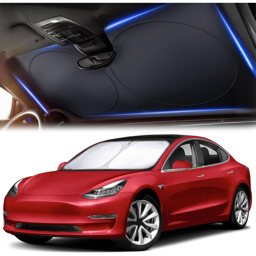 image:imageTesla Windshield Sun Shade for Model3Y20162025 XXLarge 56 x 36 Foldable Front Sunshade with Storage Bag Reflective 240T Polyester Blocks UV RaysampHeat Interior Protection Accessory