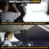 Car Windshield Sun Shade, 240T Reflective Polyester Sunshade Blocks 99% UV Rays and Heat, Keeps Interior Cool, Foldable Sunshade for Car SUV and Truck with Storage Bag,Large (64″ x 34″)