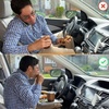 EcoNour 2 in 1 Car Steering Wheel Desk | Steering Wheel Tray for Laptop | Car Mount with Pen Holder | Car Food Grey Tray for Eating with Drinks Holder | Multipurpose Travel Car Accessories