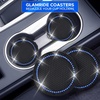 EcoNour Bling Cup Holder Insert (2 Pack) with Push Start Button Ring | (1 Pack) | 2.75 Inch Silicone Coaster Pad and 1.5 Inch Ring with Elegant Blue Crystal Rhinestone | Car Interior Accessories