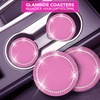 EcoNour Car Cup Coasters (2 Pack) with Pink Push Start Button Bling Ring (1 Pack) | Pink Car Interior Accessories for Women | Classy and Elegant Pink Crystal Car Decor for Cars,Trucks & RVs
