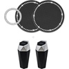 EcoNour Mini Car Trash Can + (2 Pack) Car Cup Coasters with (1 Pack) Push Start Button | Compact Diamond Design with Removable Lid | Unique Crystal Rhinestone Bling Car Accessories for Women