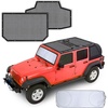 EcoNour Roof Top Sunshade for Jeep Wrangler JKU with Car Windshield Sunshade | Compatible with 2007-2018 JK Bikini Top 4 Door | Front & Rear Top Cover Blocks UV & Wind Blast | Durable PVC Black Mesh