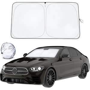 Autovir Windshield Sun Shade with Mirror-Cutout | Foldable Reflective Sun Visor for UV Rays & Heat Protection | Automotive Interior Sun Protector for Sedan, SUV, Truck, Hatchback | Medium 64″ x 32″