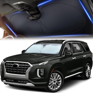 Car Windshield Sun Shade, 240T Reflective Polyester Sunshade Blocks 99% UV Rays and Heat, Keeps Interior Cool, Foldable Sunshade for Car SUV and Truck with Storage Bag,Large (64″ x 34″)