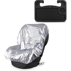 EcoNour 2 in 1 Car Steering Wheel Desk + Baby Car Seat Sun Shade Cover | Steering Wheel Tray for Laptop with Pen Holder | Reflective Baby Seat Cover