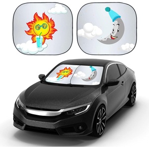 EcoNour 2-Piece Cartoon Sun Shade Windshield | Funny Printed 240T Polyester Sun Shield for Car UV & Heat Rays | Foldable Automotive Shades for Windshield with Sun Protection | Medium (28 x 31 inches)