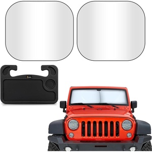 EcoNour 2-Piece Windshield Sun Shade 26″x18″ + EcoNour 2 in 1 Car Steering Wheel Desk | Complete Automotive Sun Protection | Multipurpose Travel Car Accessories