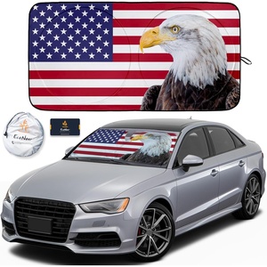 EcoNour American Flag Bald Eagle Design Sunshade for Car Windshield | Premium 240T Polyester Material |Front Window Sun Shade for Truck & SUV | Keeps Your Vehicle Cool | Small (59″ x 29″)