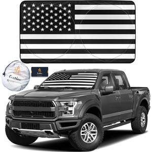 EcoNour Black American Flag Truck Sun Shade for Windshield | Premium 240T Polyester |Truck Accessories Fits Sedans, Trucks, SUVs | UV Protection | Keeps Your Vehicle Cool | XX-Large (69″ x 35″)