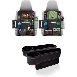 EcoNour Car Seat Gap Filler with Cup Holder + (2 Pack) Back Seat Protector for Kids | Back Seat Organizers and Storage for Toddlers | Pocket Organizer Car Storage Accessories