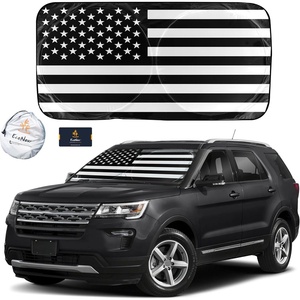 EcoNour Car Sun Shade Windshield B&W USA American Flag | 240T Foldable Reflector Material Sun Visor for SUV & Truck | Car Shade Sun Blocker with UV & Heat Protector | X-Large (64″ x 34″)
