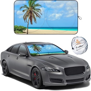 EcoNour Car Windshield Sun Shade | Beach Palm Tree Sun Visor Protector Sunshade Offers UV Protection | Car Accessories Interior Fits Small Sedans, Mini SUVs & Hatchbacks | Medium (64″ x 32″)