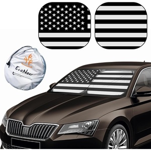 EcoNour Car Windshield Sun Shade (B/W Flag) | Durable 240T Polyester Sun Blocker for Car Windshield| Foldable Automotive Interior Accessories for UV Protection | Medium (28” x 31”)