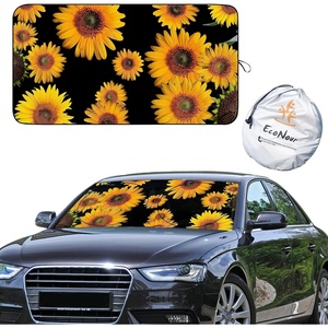 EcoNour Car Windshield Sun Shade with Pouch Bag (Sunflower) | Front Window Sun Protector for UV Rays | Car Interior Accessories Fits Small Sedans, Mini SUVs & Hatchbacks | Medium (64″x 32″)