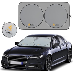 EcoNour Car Windshield Sun Shade with Storage Pouch | Front Window Sun Protector for UV Rays & Sun Heat | Car Interior Accessories Fits Small Sedans, Mini SUVs and Hatchbacks | Medium (64×32 inches)