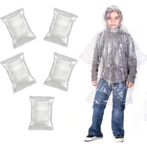 EcoNour Disposable Kids Rain Poncho | Clear & Emergency Rain Ponchos for Kids | Portable Ponchos with Hooded Jacket(Transparent (Pack of 5))