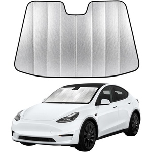 EcoNour Foldable Sun Shade Fit for Tesla Model 3/Y 2017-2024 2025 2026 | Accordion Windshield Sun Shade, Front Car Window Shades Sun Visor, Blocks UV Rays & Heat, Car Accessories(For Tesla Model Y / Model 3 2017-2026)
