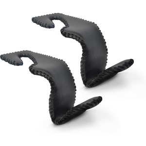EcoNour Leather Car Seat Hooks (2 Pack Black) | Portable Bag Holder for Car to Keep Your Purse, Groceries & Handbags from Sliding Around | Headrest Hook with Crafted Stitches