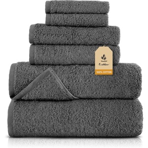 EcoNour Luxury 4-Pack White Turkish Cotton Bath Towels, 550 GSM 100% Cotton – 27×54 Inch, Ultra Soft, Quick Dry & Highly Absorbent for Bathroom, Gym & Travel(Dark Grey)