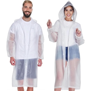 EcoNour Reusable Clear EVA Adult Rain Poncho (2-Pack) | Emergency Hooded Ponchos for Adults | Perfect for Disney World(White)