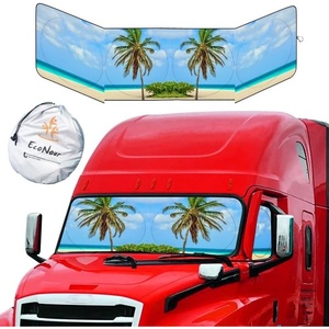 EcoNour Semi-Truck Printed Sun Shade for Windshield and Side Windows | 2 Tropical Tree 240T Sunshade to Block UV/Sun Heat Rays | Best for Semi, Commercial & Big Rig Trucks