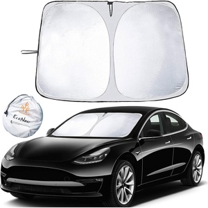 EcoNour Tesla Model 3 Windshield Sunshade | 240T Polyester for Tesla Model Y Sunshade | Windshield Visor with Superior UV Protection for Tesla Windshield Sunshade | Tesla Accessories for Summer