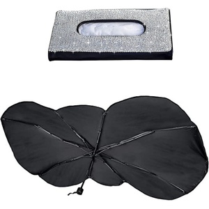 EcoNour Umbrella Sun Shade (57×31 inches) + Bling Tissue Holder (9×5 inches) | Sun Blocker for Car | Compact Tissue Holder for Car