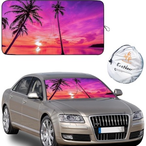 EcoNour Windshield Sun Shade | Front Window Sun Protector for UV Rays | Foldable Car Front Window Car Interior Accessories Fits Small Sedans, Mini SUVs & Hatchbacks | Medium (64 inches x 32 inches)