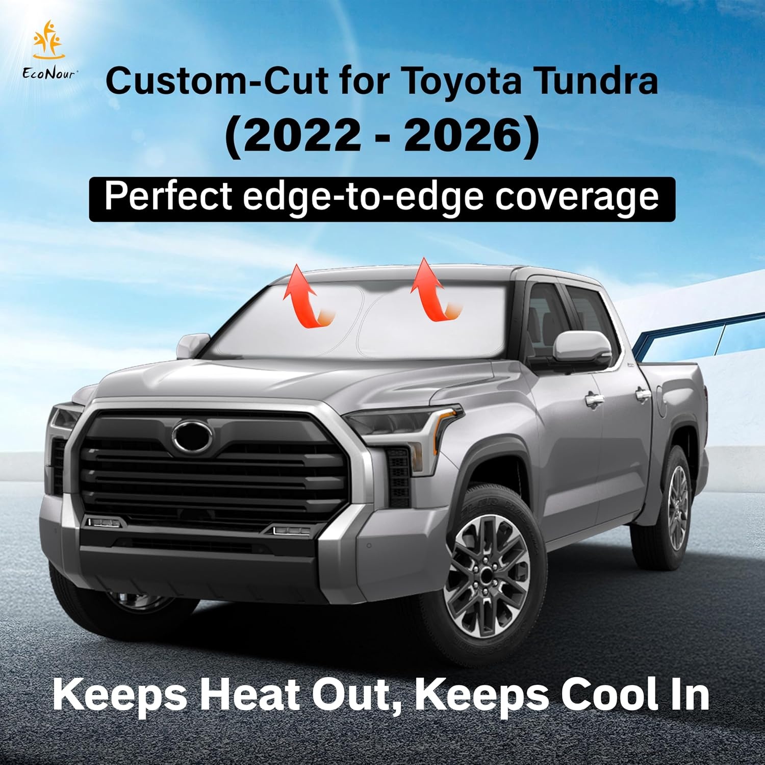 image:imageEcoNour Windshield Sun Shade Compatible for Toyota Tundra 20222025 2026 Custom Fit Pickup Truck Front Window Sunshade Foldable UV amp Heat Reflective Sun Visor