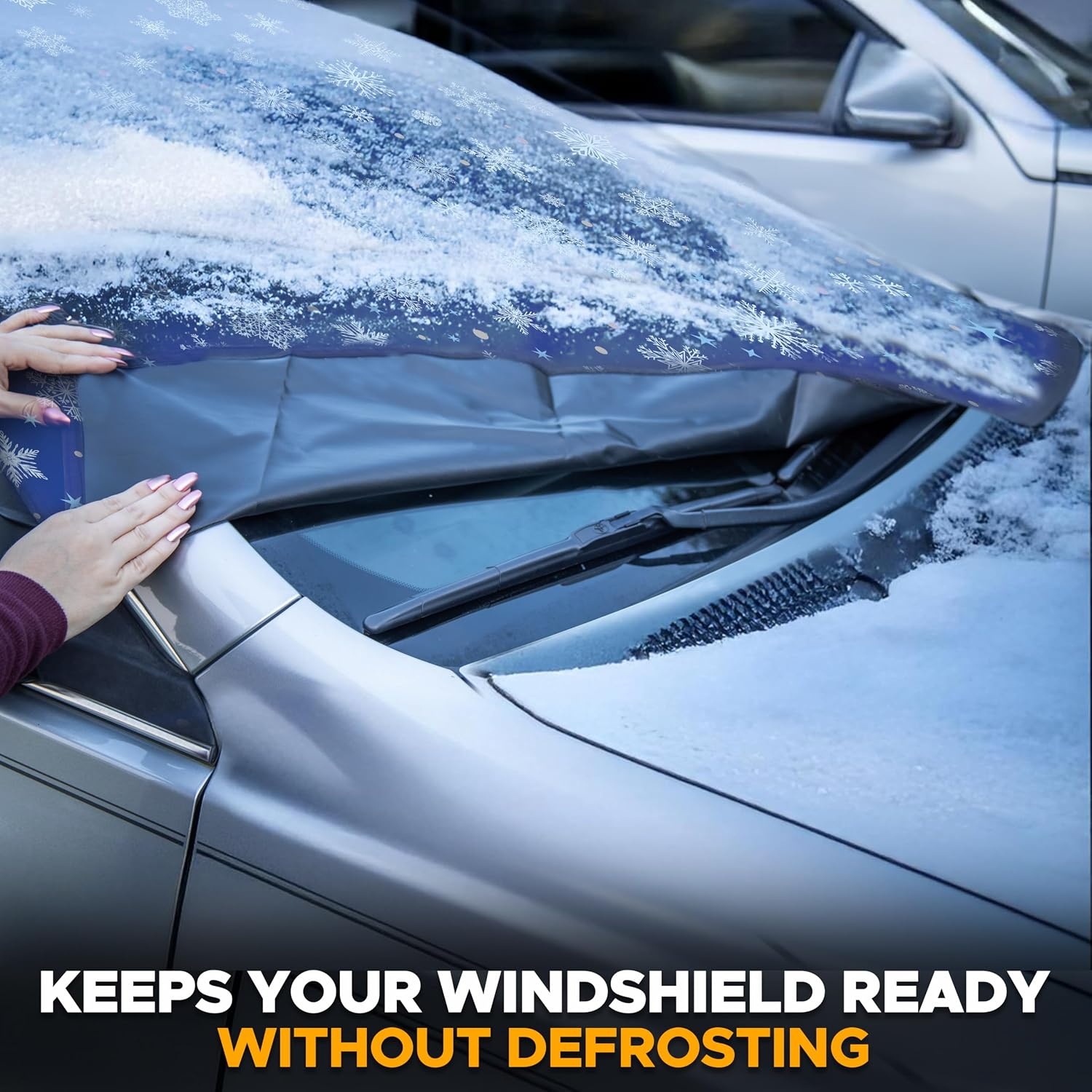 image:imageEcoNour Windshield Cover for Ice and Snow Windshield Snow Cover with Side Mirror Cover amp Wiper Protection Oxford Fabric Winter Cover for Pickup Trucks SUV amp Mini Van XLarge 74x43Medium Light Blue