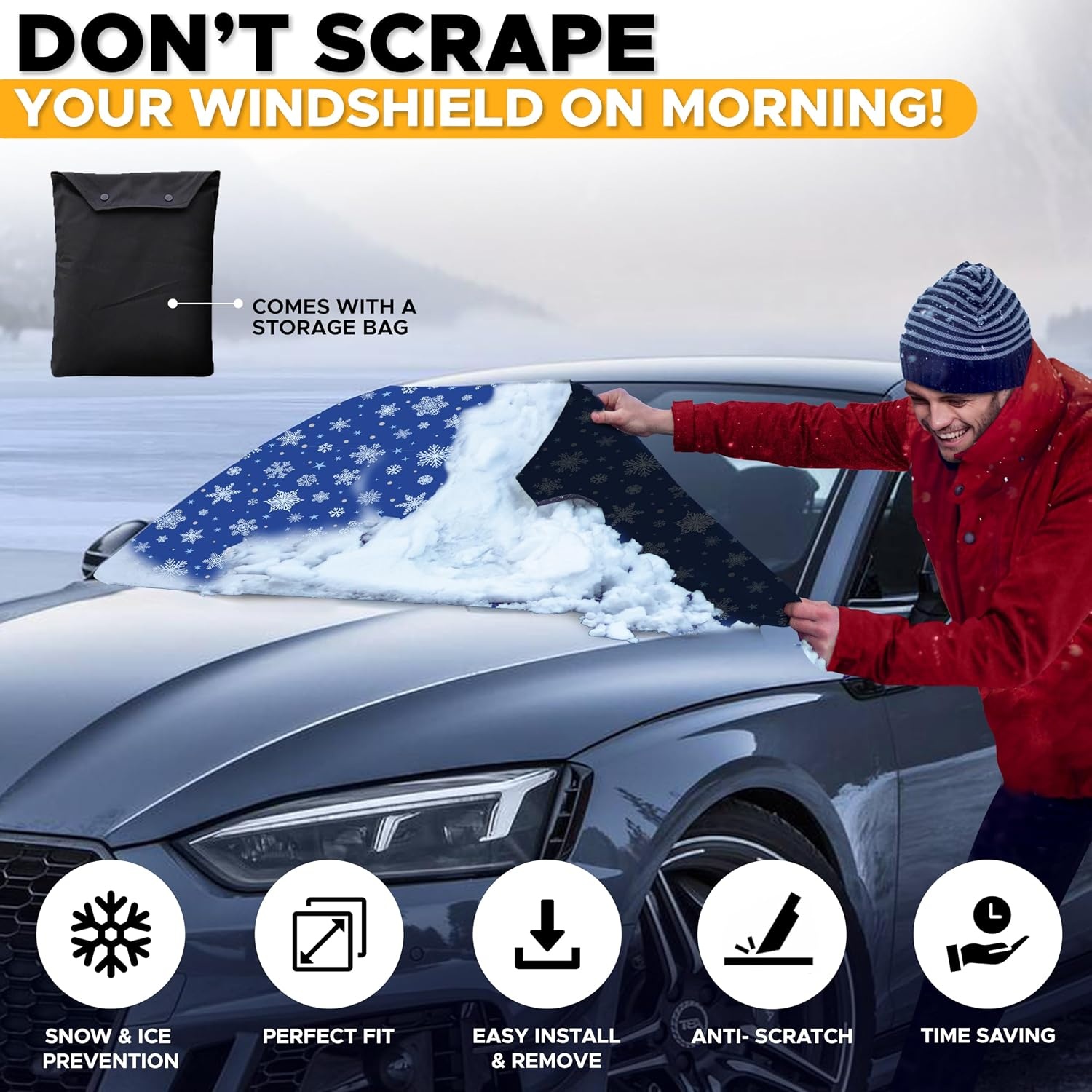 image:imageEcoNour Windshield Cover for Ice and Snow Windshield Snow Cover with Side Mirror Cover amp Wiper Protection Oxford Fabric Winter Cover for Pickup Trucks SUV amp Mini Van XLarge 74x43Medium Light Blue