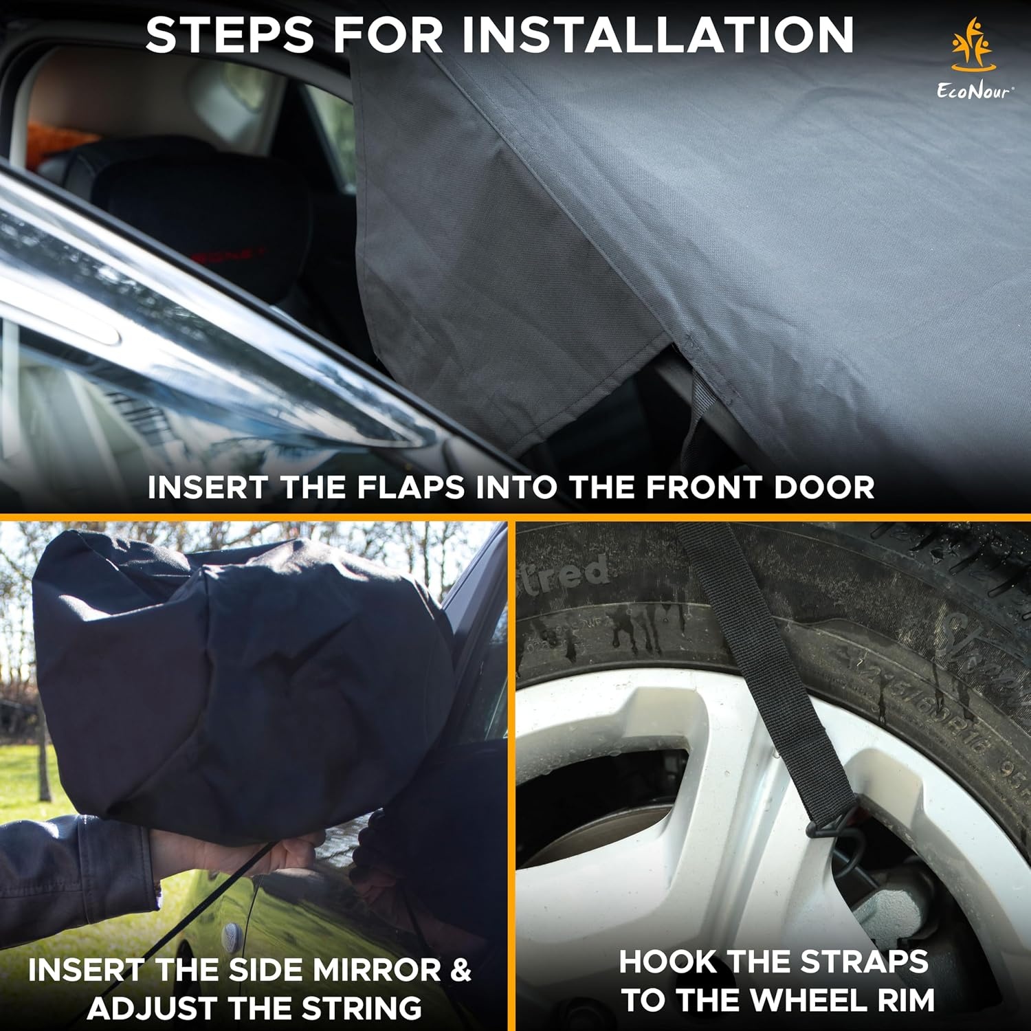 image:imageEcoNour Windshield Cover for Ice and Snow Windshield Snow Cover with Side Mirror Cover amp Wiper Protection Oxford Fabric Winter Cover for Pickup Trucks SUV amp Mini Van XLarge 74x43Snow cover with side mirror