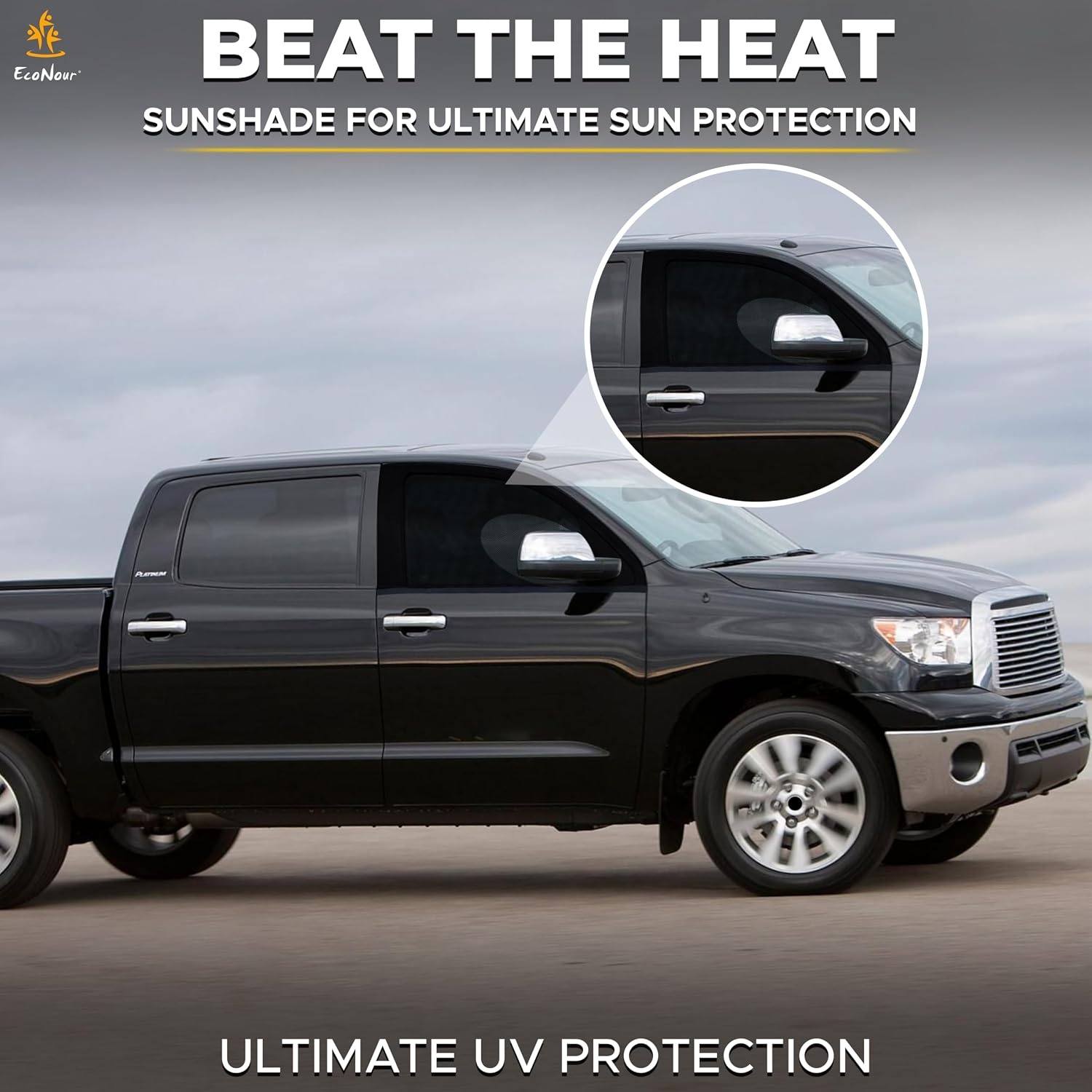image:imageEcoNour Car Front Side Window Sun Shades Compatible for Toyota Tacoma 2 Pack Breathable Super Stretchy Mesh Sun Shade Heat Block UV Protection Car Window Screen Covers Mosquito Net CurtainsToyota Tundra front